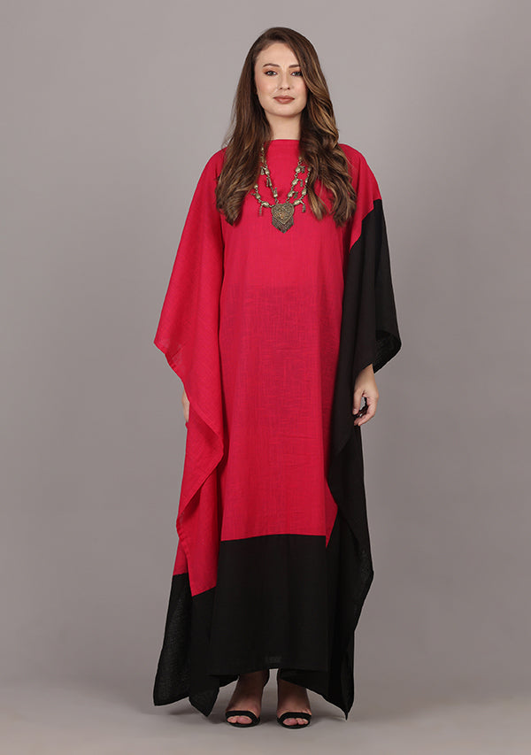 Flowy Fuchsia Black Cotton Kaftan