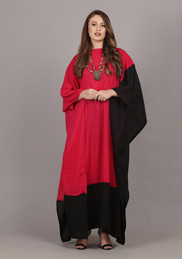 Flowy Fuchsia Black Cotton Kaftan