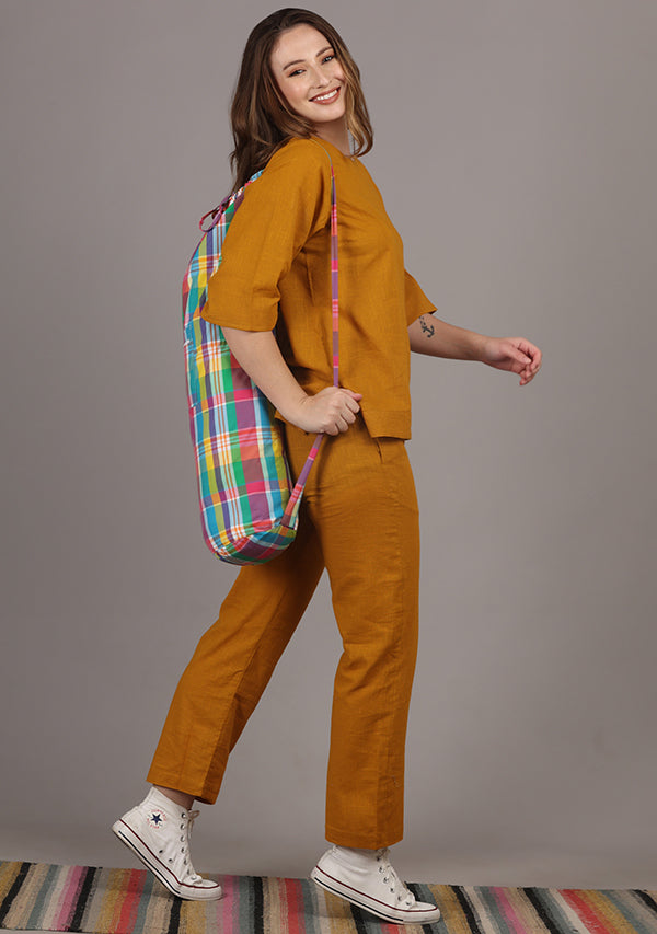 Mustard Cotton Yoga Wear With Sleeves