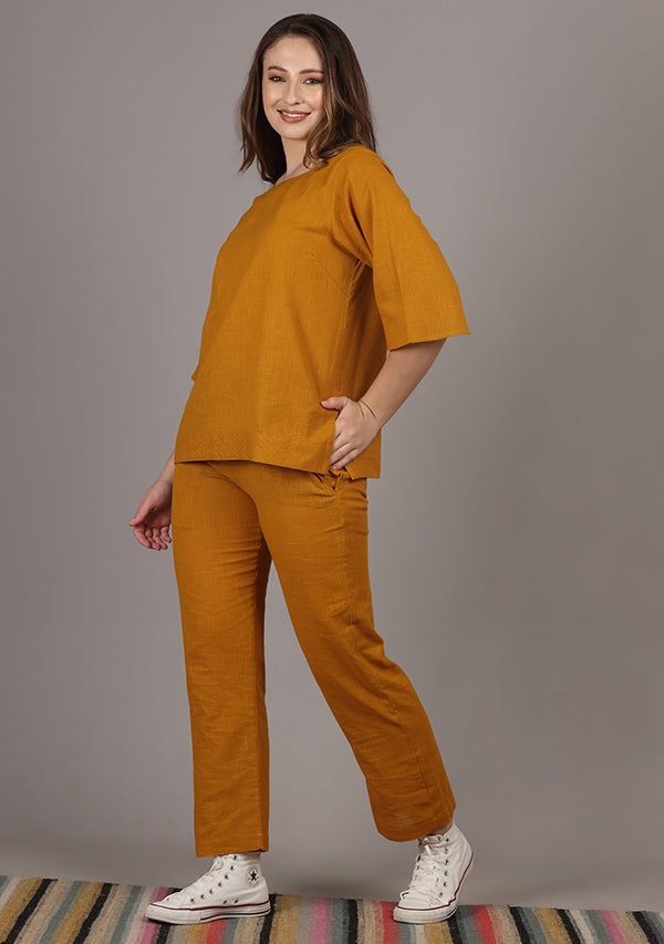 Mustard Cotton Yoga Wear With Sleeves
