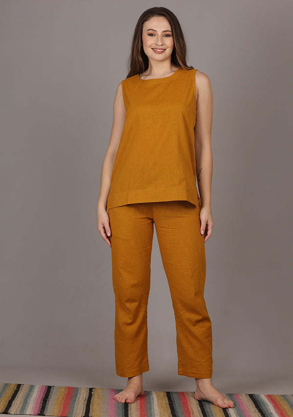 Mustard Sleeveless Cotton Yoga Wear