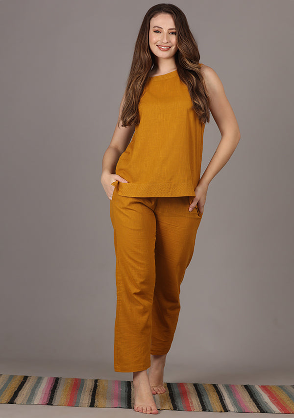 Mustard Sleeveless Cotton Yoga Wear