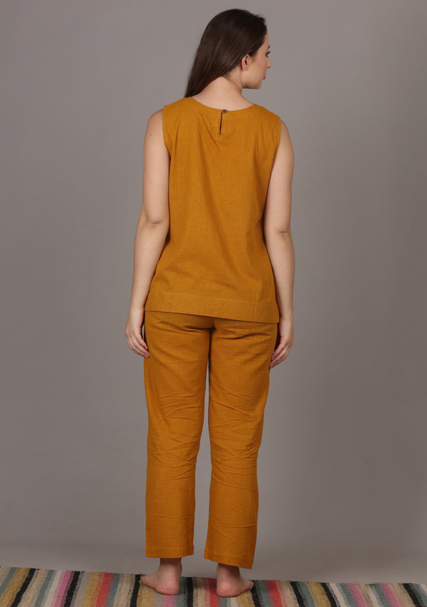 Mustard Sleeveless Cotton Yoga Wear