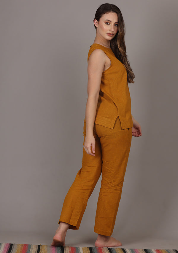 Mustard Sleeveless Cotton Yoga Wear