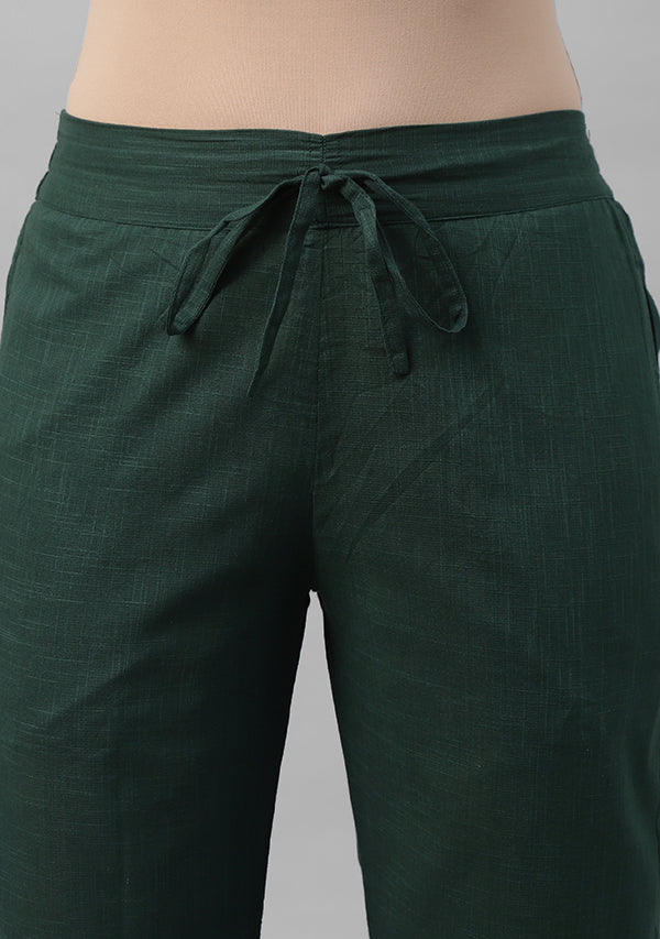 Bottle Green Cotton Yoga Wear With Sleeves