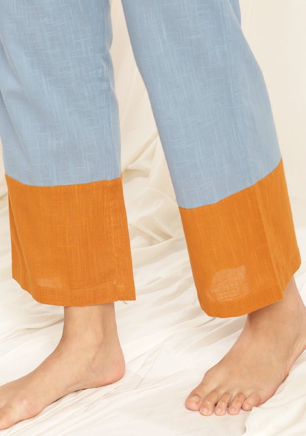 Smoke Blue Mustard Cotton Night Suit