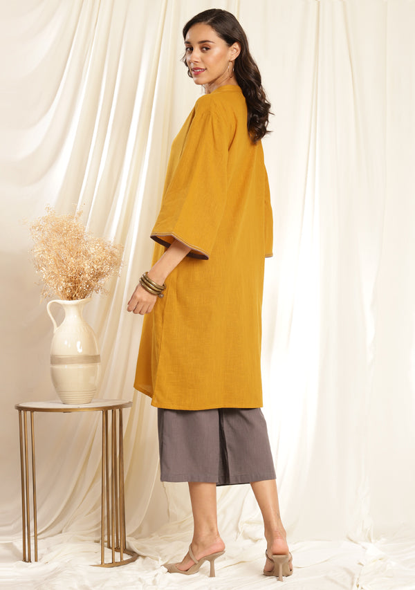 Mustard Co-ord Set with Contrast Grey Pants and Bronze Trimmings