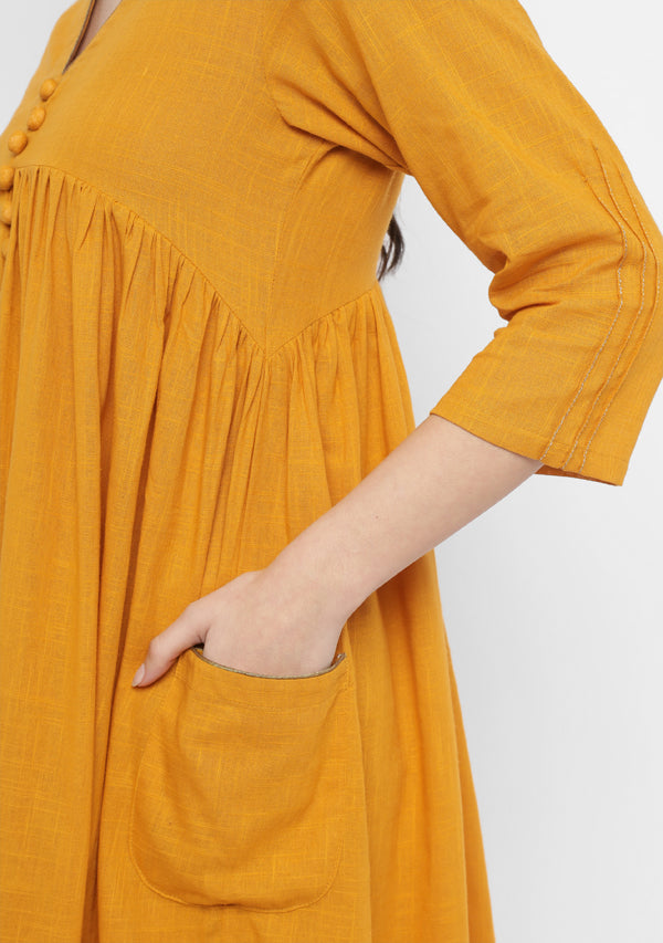 Mustard Co-ord Set with Gold Tissue Piping and Dig-in Pockets