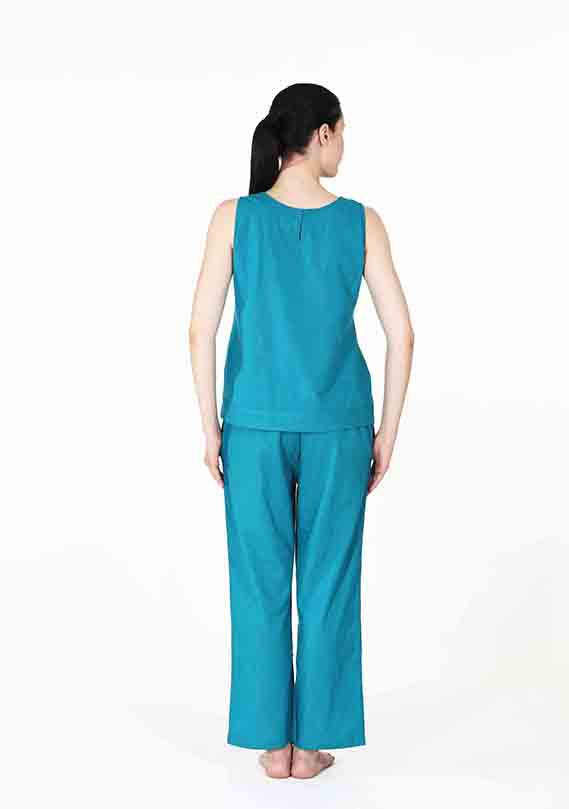 Turquoise Cotton Yoga Wear With Sleeves