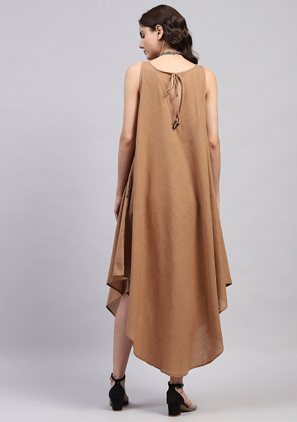 Brown Sleeveless Aymmetric Cotton Dress