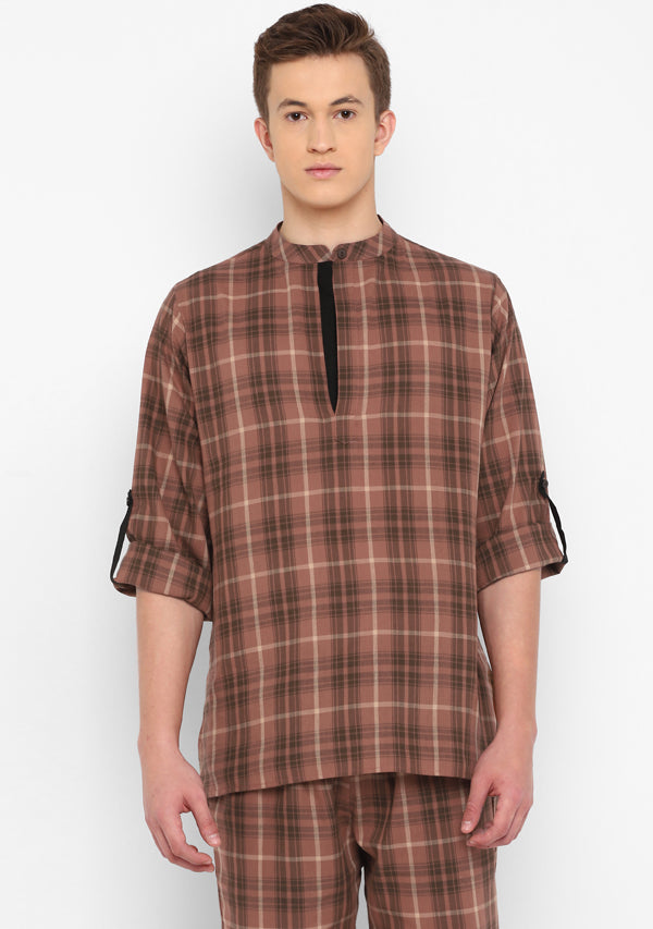 Brown Black Checked Shirt And Pyjamas For Men