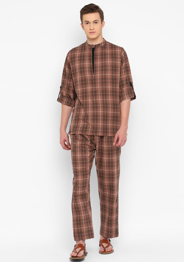 Brown Black Checked Shirt And Pyjamas For Men