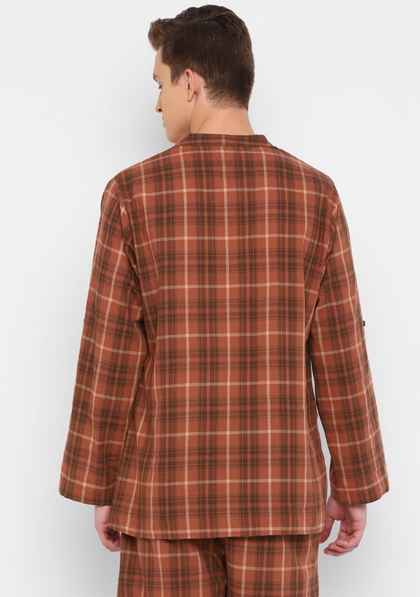 Brown Black Checked Cotton Shirt and Shorts For Men