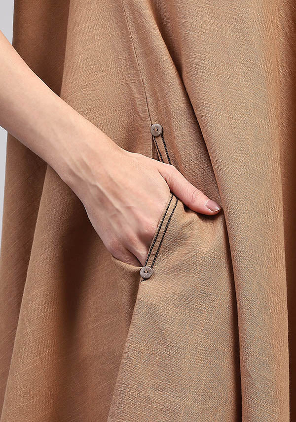 Brown Sleeveless Aymmetric Cotton Dress