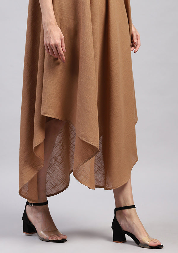 Brown Sleeveless Aymmetric Cotton Dress