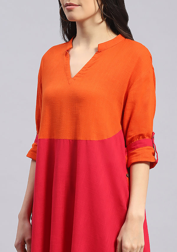 Fuchsia Cotton Co-ord Set with Orange Yoke and Trimmings