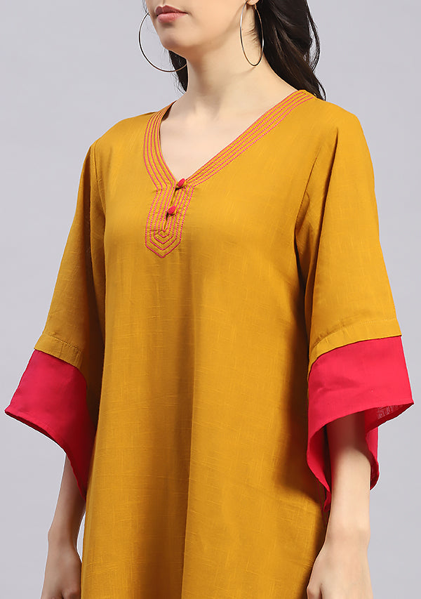 Mustard and Fuschia Layered Side Tail Cotton Dress