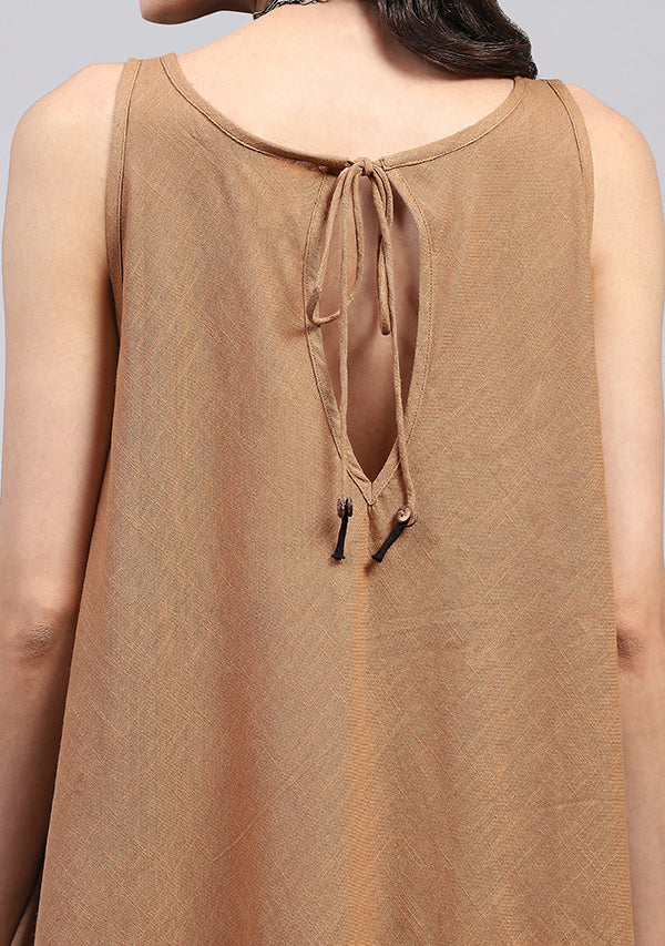Brown Sleeveless Aymmetric Cotton Dress