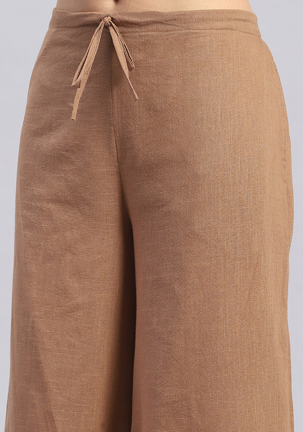 Brown Cotton Co-ord Set with Black Yoke and Golden Trimmings