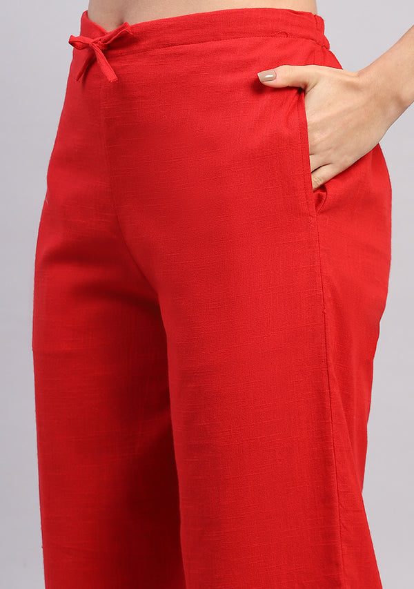 Red Collared Co-ord Set with Bronze Trimmings Paired With Pants