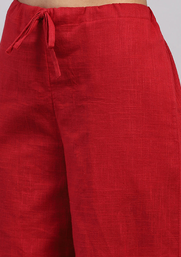 Mauve Collared Co-ord Set with Contrast Red Pants