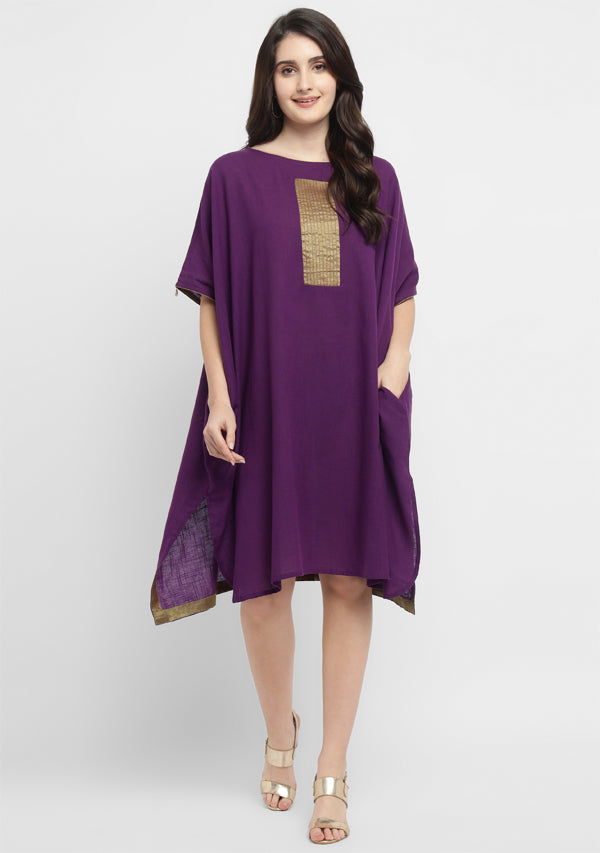 Purple Cotton Block Dress with Gold Embellishments