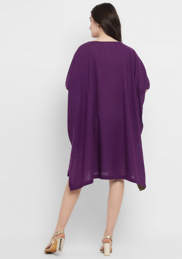 Purple Cotton Block Dress with Gold Embellishments