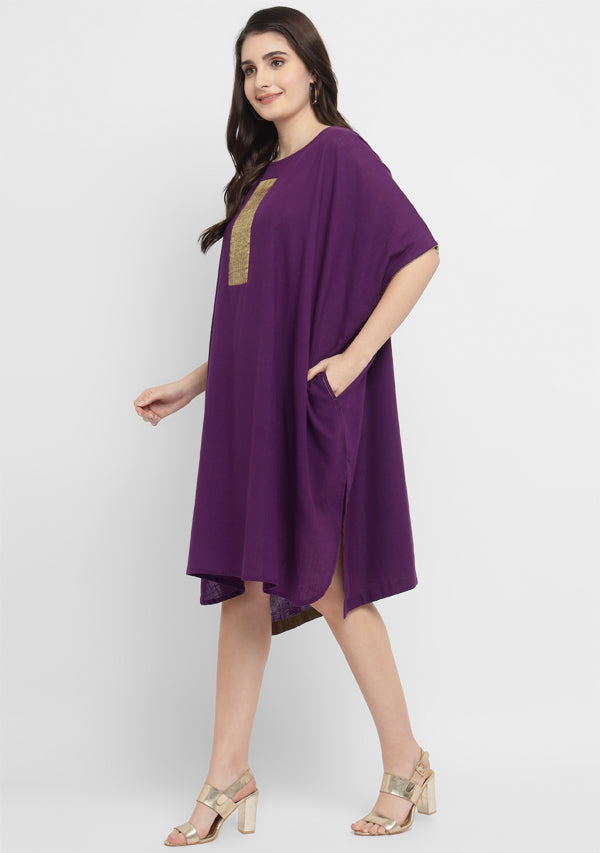 Purple Cotton Block Dress with Gold Embellishments