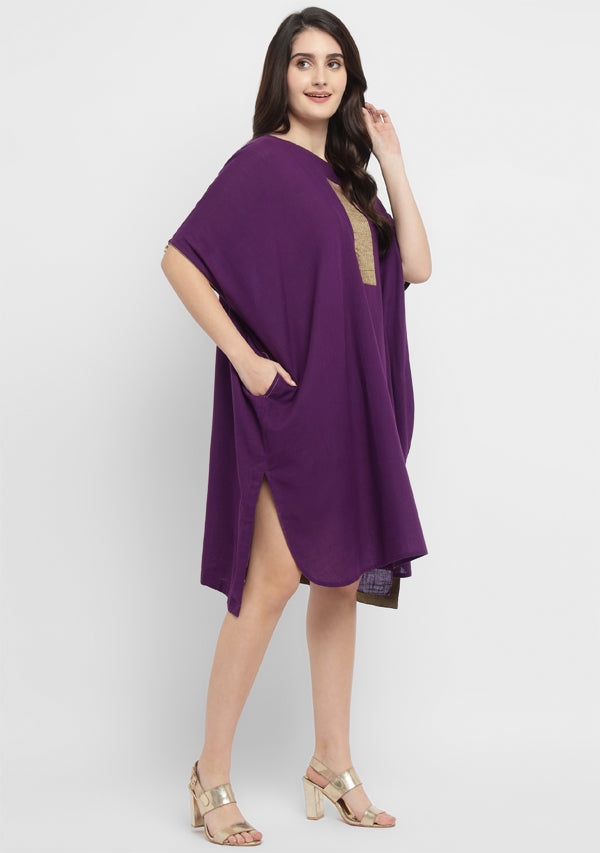 Purple Cotton Block Dress with Gold Embellishments