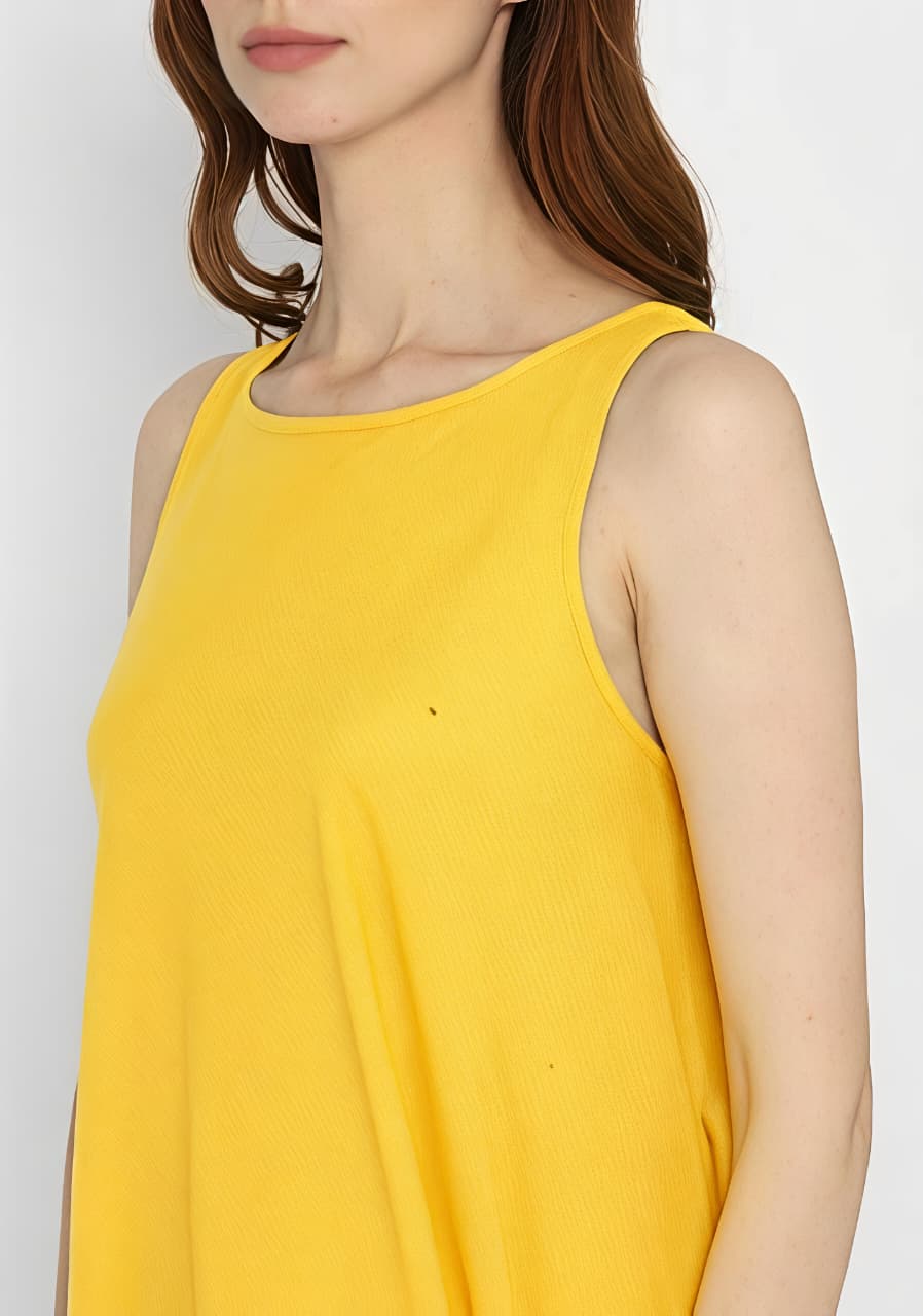 Yellow Sleeveless A-Line Long Cotton Dress
