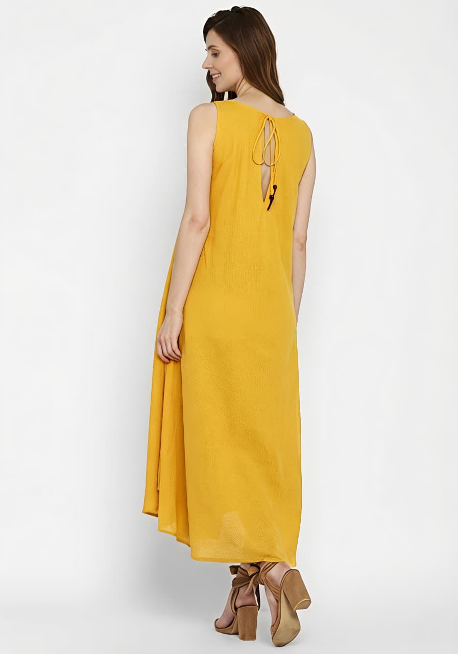 Yellow Sleeveless A-Line Long Cotton Dress