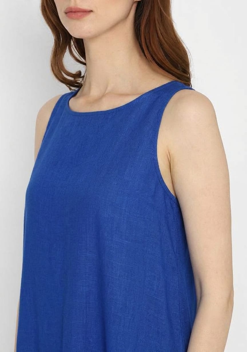 Royal Blue Sleeveless A-Line Long Cotton Dress