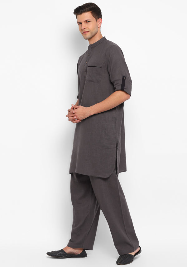 Steel Grey Cotton Kurta and Pathani Salwar For Men
