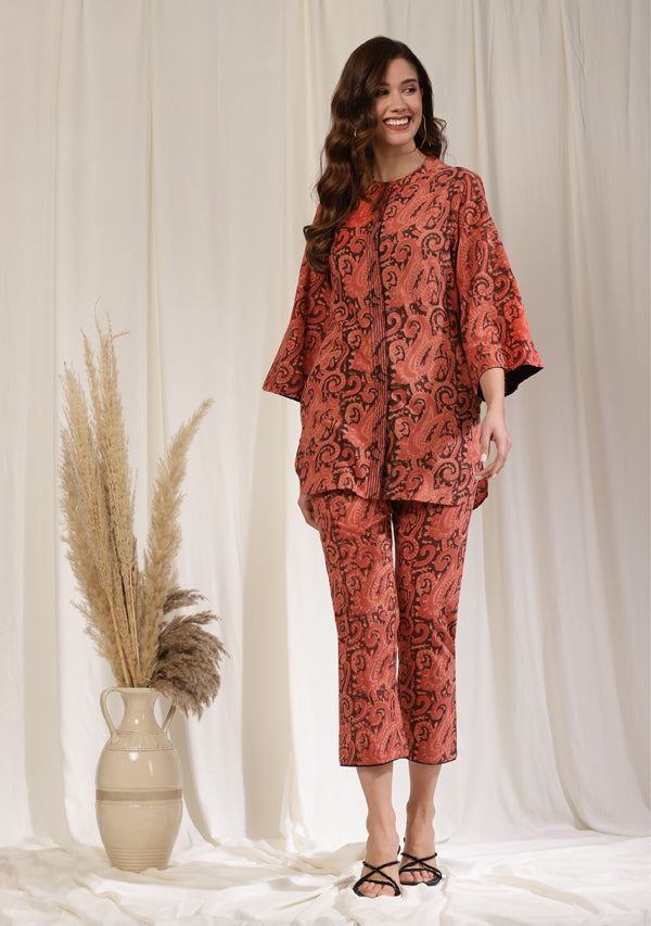Peach Black Paisley Hand Block Printed Co-ord Set