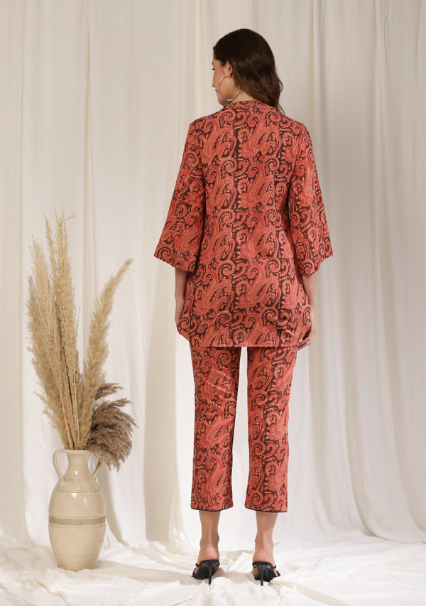 Peach Black Paisley Hand Block Printed Co-ord Set