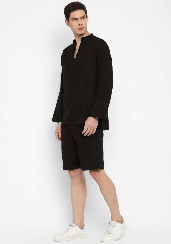 Black Cotton Shirt and Shorts For Men
