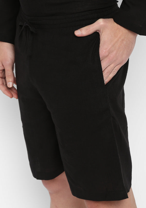 Black Cotton Shirt and Shorts For Men