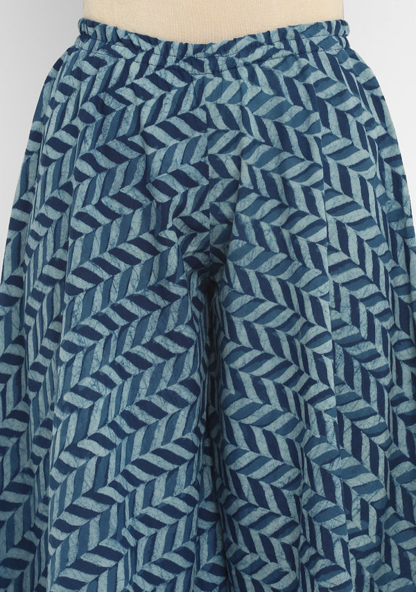 Indigo Ivory Hand Block Printed Sleeveless Cotton Top with Mid Length Flared Pants