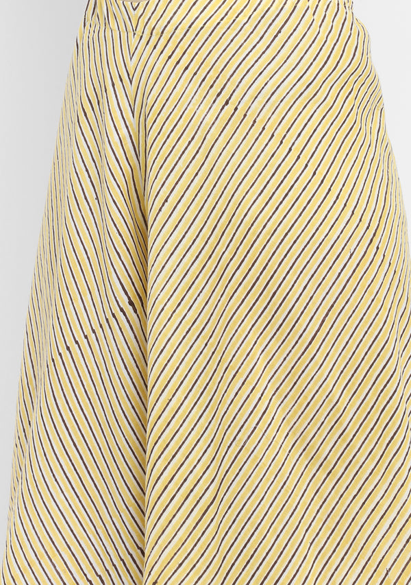 Yellow Black Hand Block Printed Striped Sleeveless Cotton Top with Mid Length Flared Pants