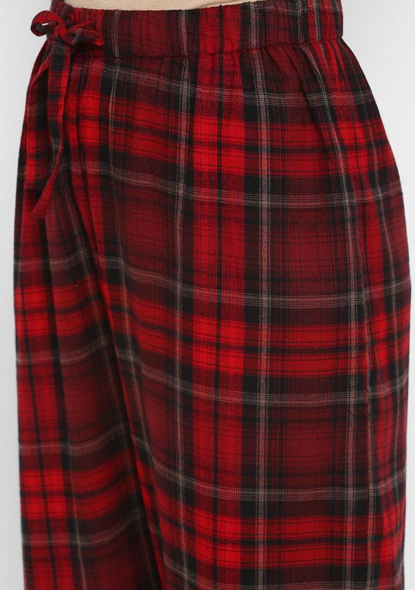 Flannel Red Black Checked Jogger Pants with Black Cotton Top