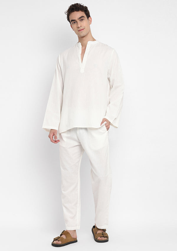 uNidraa White Cotton Shirt and Pyjamas For Men