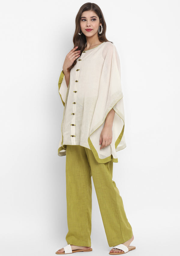 Olive Green White Short Cotton Kaftan paired with Pants - unidra.myshopify.com