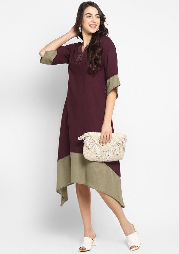 Wine Khaki Layered Side Tail Cotton Dress - unidra.myshopify.com
