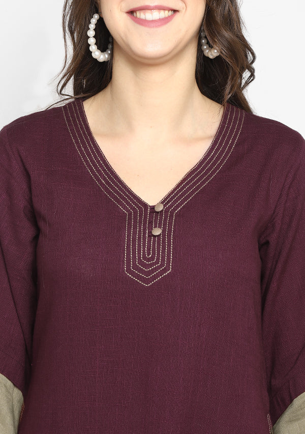 Wine Khaki Layered Side Tail Cotton Dress - unidra.myshopify.com