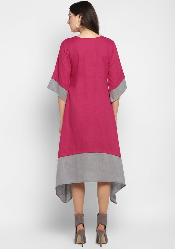 Fuschia Grey Layered Side Tail Cotton Dress - unidra.myshopify.com
