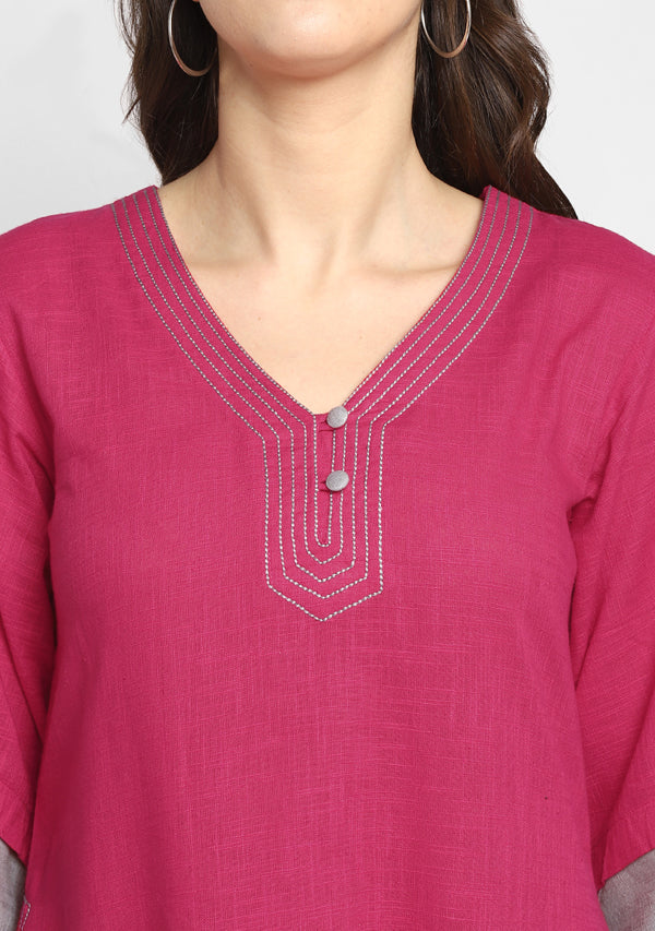 Fuschia Grey Layered Side Tail Cotton Dress - unidra.myshopify.com