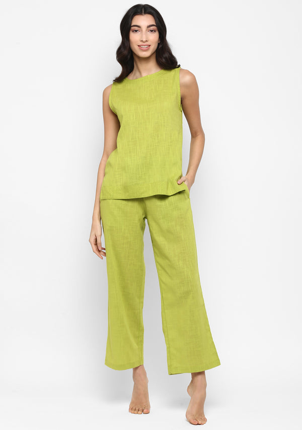 Parrot Green Sleeveless Cotton Yoga Wear - unidra.myshopify.com