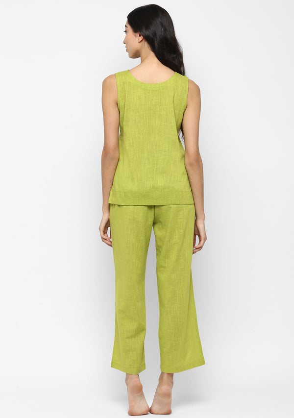 Parrot Green Sleeveless Cotton Yoga Wear - unidra.myshopify.com