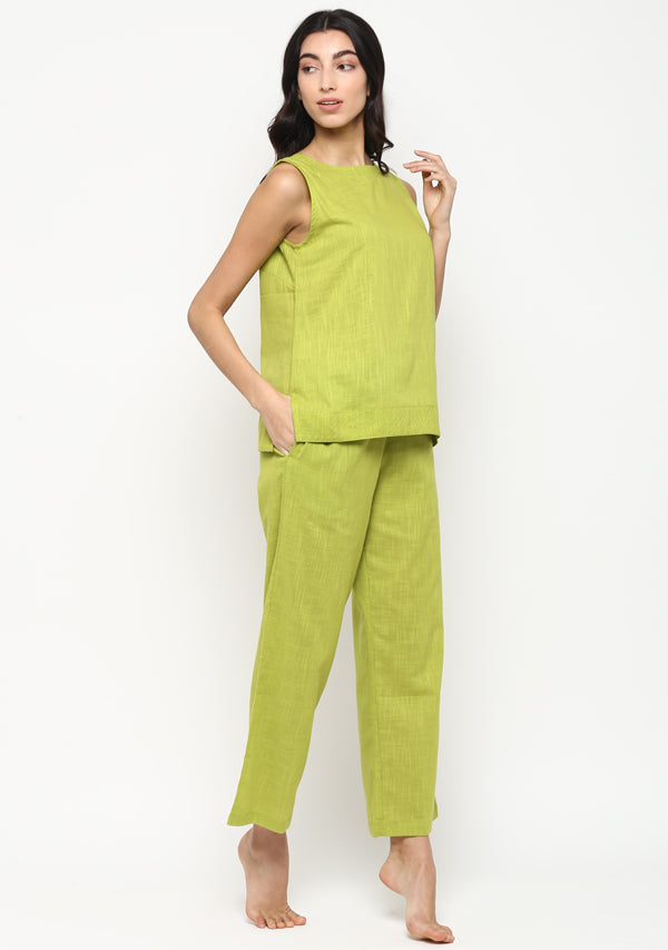Parrot Green Sleeveless Cotton Yoga Wear - unidra.myshopify.com