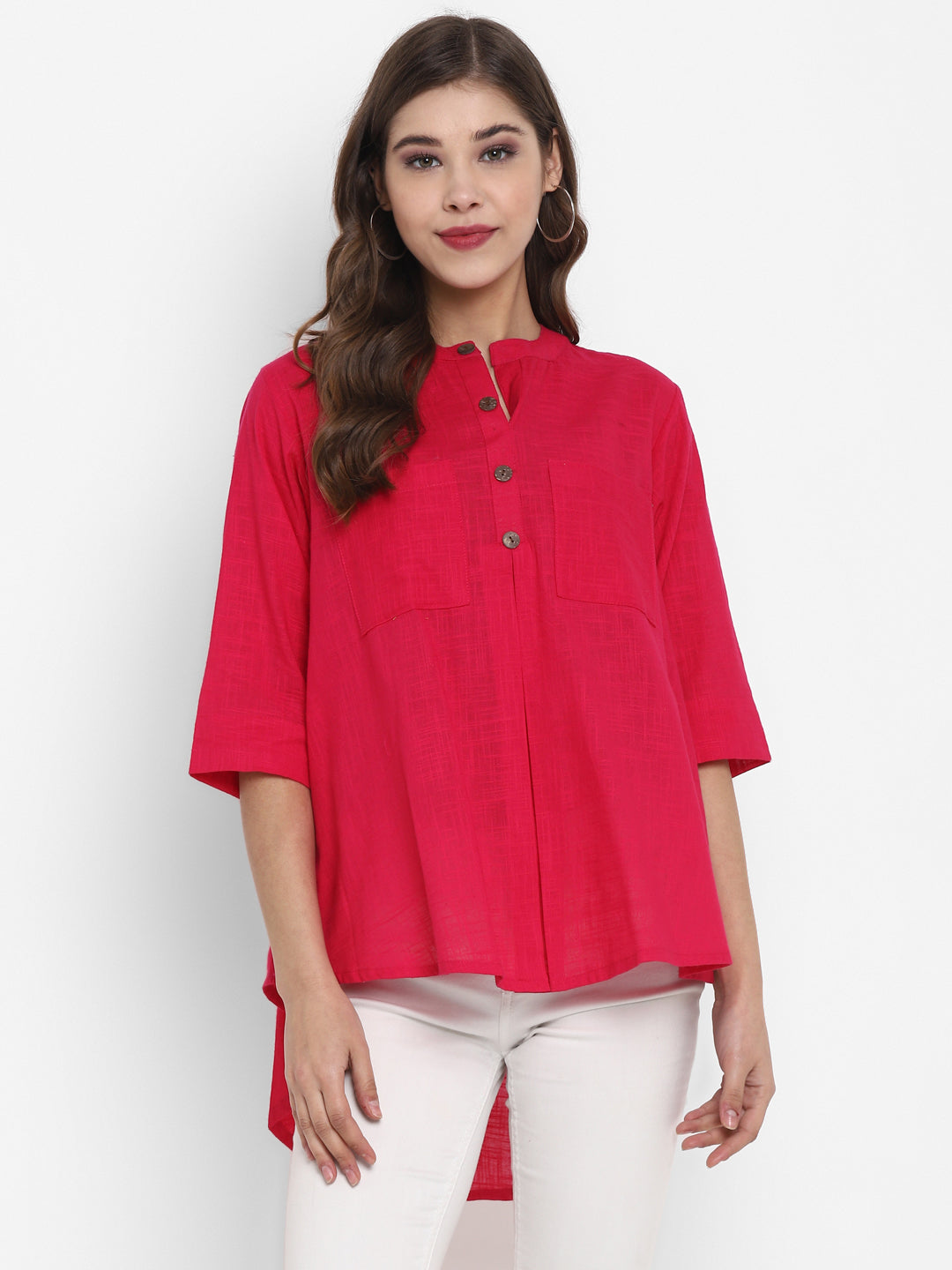 Fuchsia Short Cotton Tunic With Pleats - unidra.myshopify.com